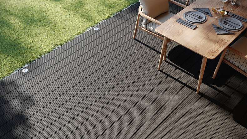 planeo LightWood WPC Lame de terrasse alvéolaire - gris foncé 4.2m rainuré/cannelé