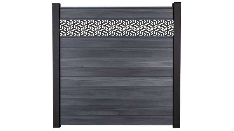 planeo Gardence Strong - Clôture à emboîter BPC Leafs gris pierre co-ex 180 x 180 cm