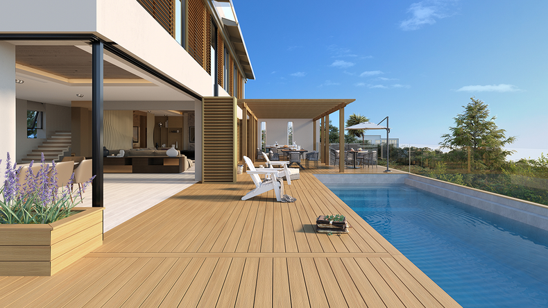 planeo UNIDeck - Lame de terrasse en WPC CoEx, couleur sable, 3 m - texturée/brossée lisse