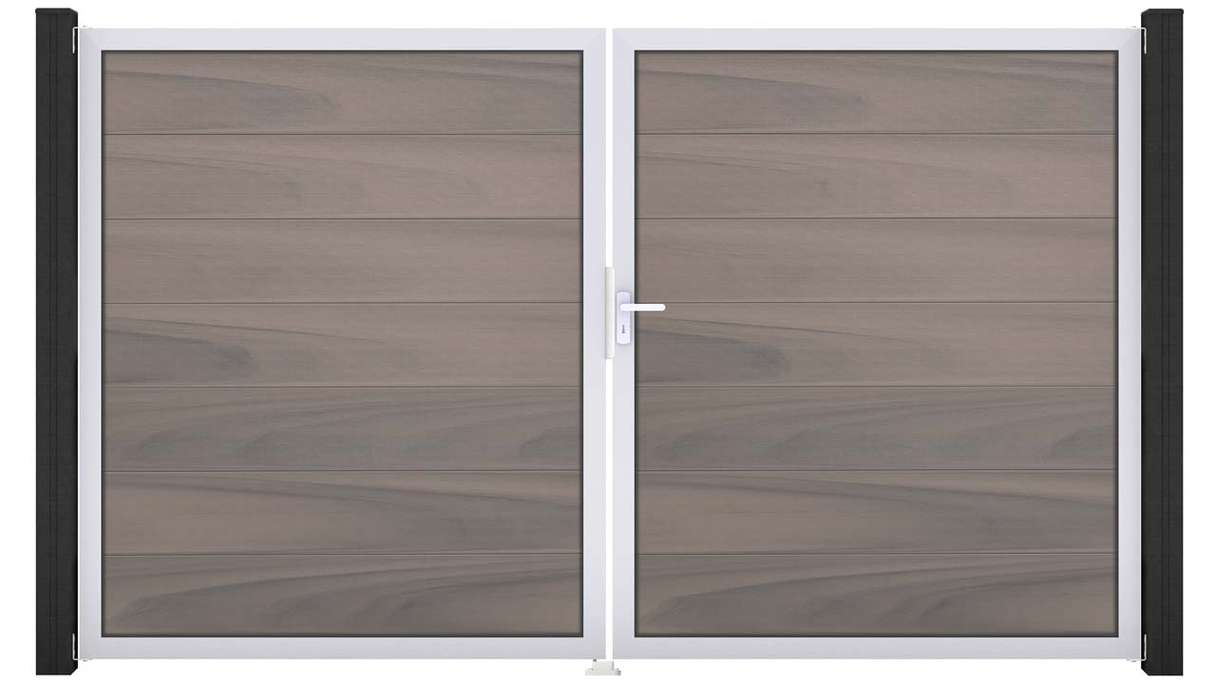 planeo Gardence Strong XL - Portail BPC - À 2 vantaux, bicolore, co-extrudé, avec cadre en aluminium