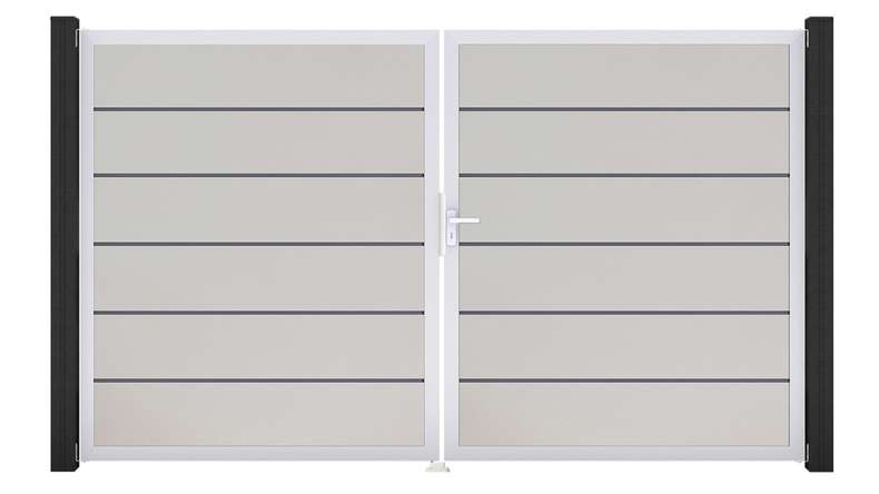 planeo Gardence Simply Premium - Portail en PVC à deux vantaux, blanc, avec cadre en aluminium, 300 x 180 cm