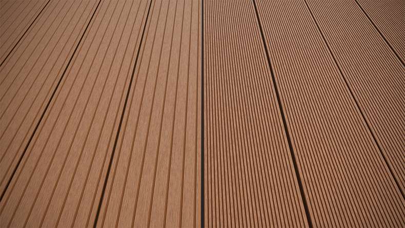 planeo LineWood Lame de terrasse WPC massif - brun clair 3.60m rainuré/cannelé