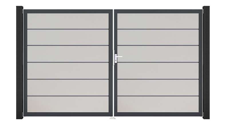 planeo Gardence Simply Premium - Portail en PVC à deux vantaux, blanc, avec cadre en aluminium, 300 x 180 cm