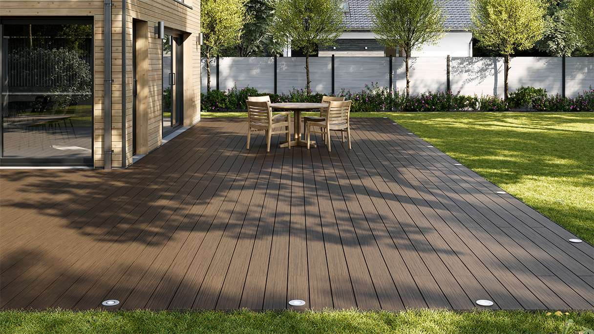 planeo AntikWood terrasse en WPC kit complet planche massive - brun vieilli