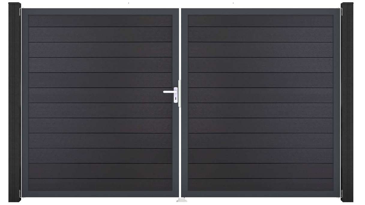 planeo Gardence Strong - Portail BPC - à deux vantaux, gris anthracite avec cadre en aluminium anthracite