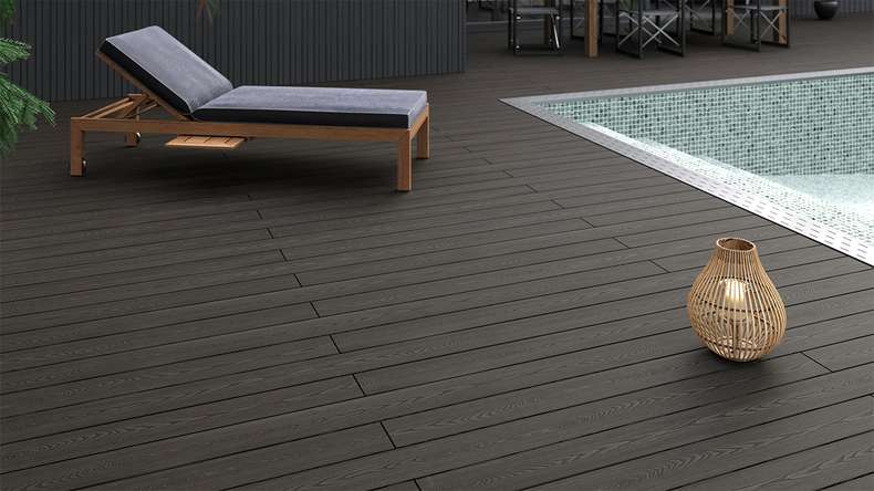 planeo SolidWood Kit complet de terrasse en WPC Planche massive - gris foncé français/structuré