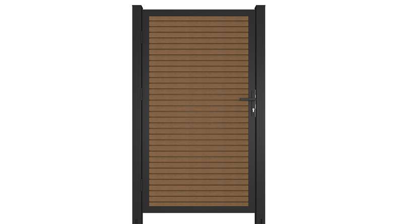 planeo LINEA - WPC CoEx Rhombus Porte universelle Burma Teck avec cadre alu anthracite 100 x 180 cm