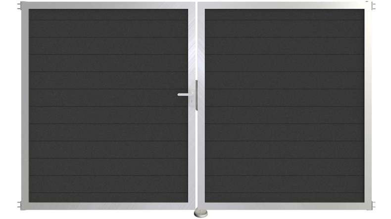 planeo Gardence Metallic - Porte aluminium DIN gauche 2 vantaux Anthracite avec cadre en aluminium argenté