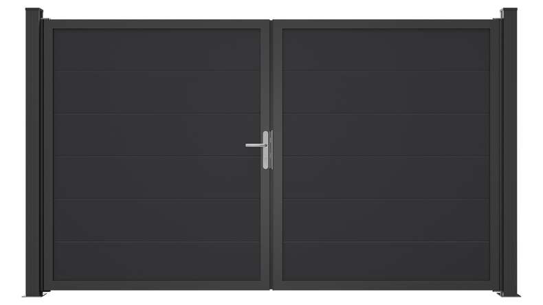planeo Gardence Simply Guard - Porte PVC - DIN gauche 2 vantaux gris anthracite avec cadre aluminium anthracite | DB703 300 x 180 cm