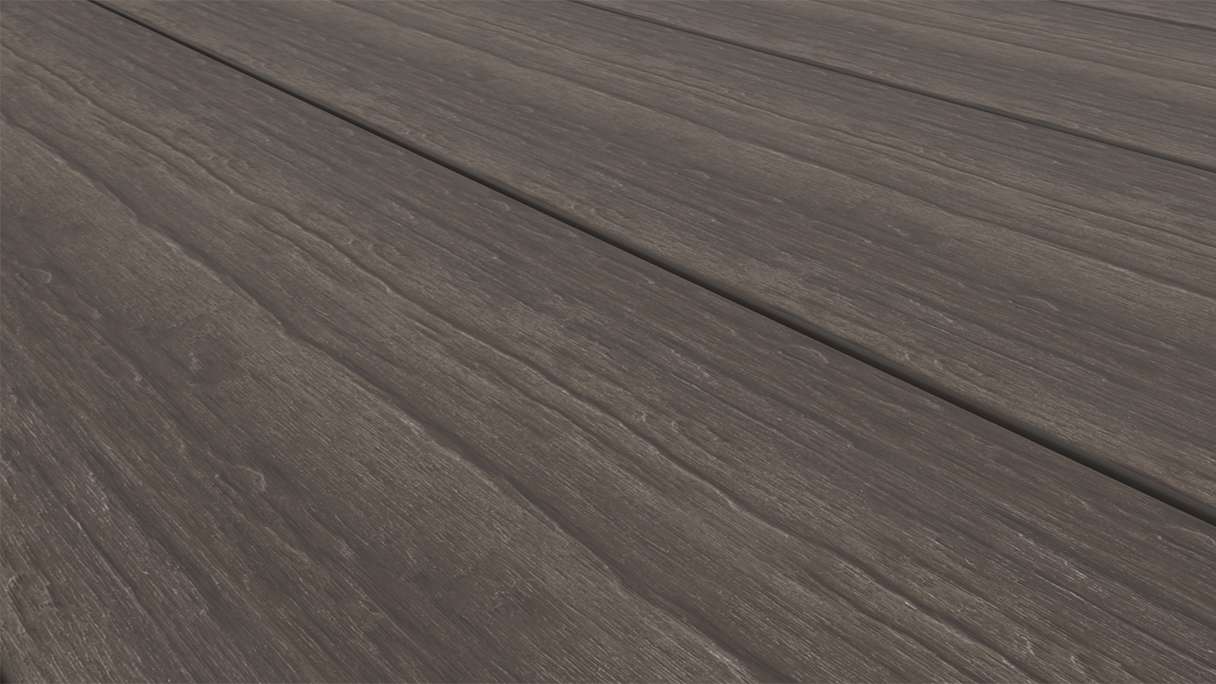 planeo MAXLine Antik - Planche de terrasse WPC CoEx gainée XL massif - brun foncé 3m rustique structuré/lisse brossé