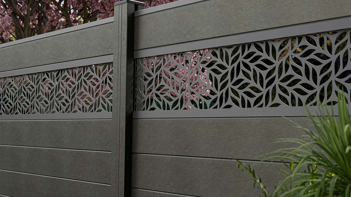 planeo Gardence Strong - Clôture à emboîter BPC Leafs gris anthracite 180 x 180 cm