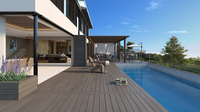 planeo UNIDeck - Lame de terrasse en WPC CoEx, gris foncé, 3 m - texturée/brossée lisse