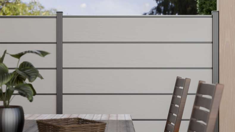 planeo Gardence Simply Premium - Clôture à emboîter en PVC blanc avec pilastres anthracite 180 x 180 cm