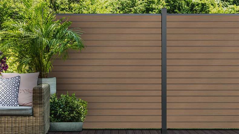 planeo Gardence Trendy - Clôture à emboîter en BPC rhombique - teck co-extrudé 180 x 180 cm