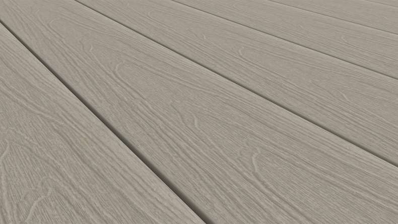 planeo WOODLine Nature - Lame de terrasse WPC CoEx enrobée chambre creuse - gris clair 3m structuré/lisse brossé