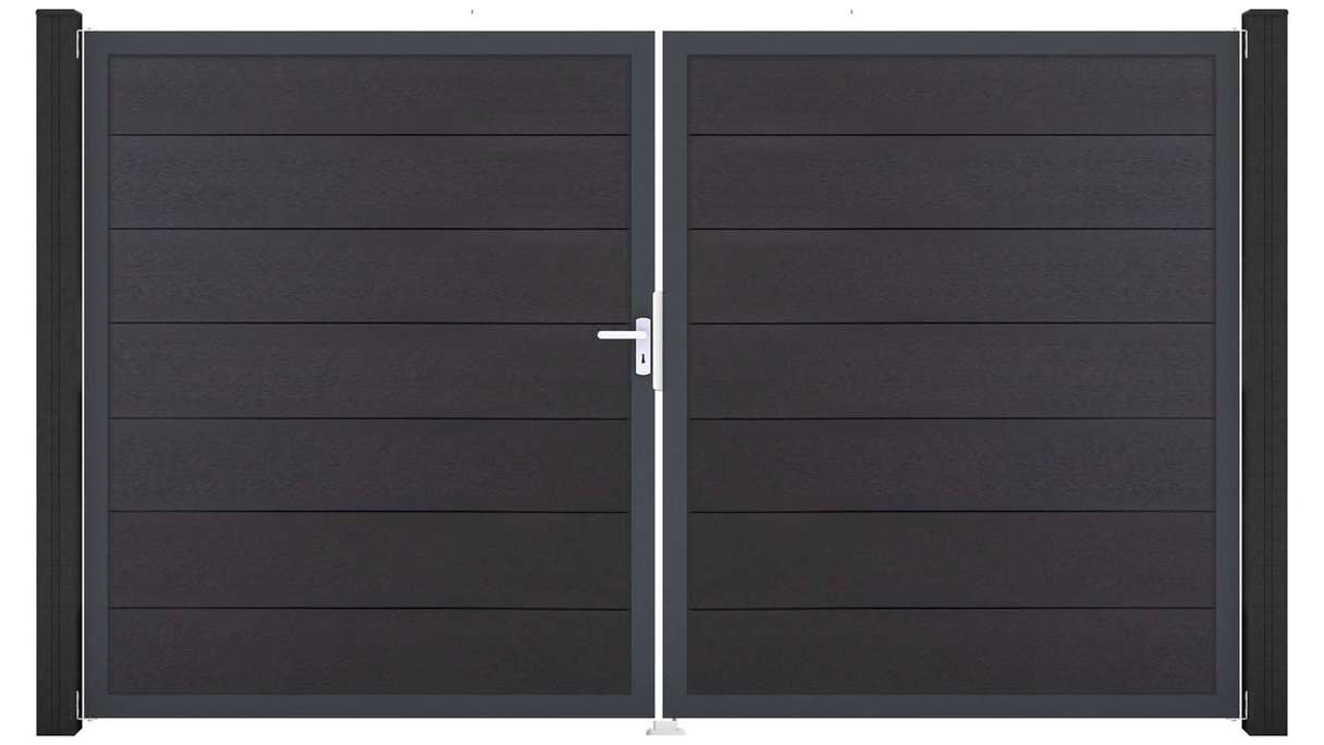 planeo Gardence Strong XL - Portail BPC - À deux vantaux, gris anthracite avec cadre en aluminium