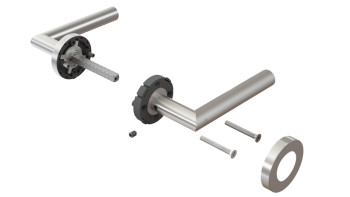 Poignée de porte E300D en acier inoxydable mat - salle de bain avec kliprosettes