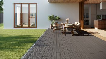 planeo LineWood Lame de terrasse WPC massif - gris clair 3m rainuré/cannelé