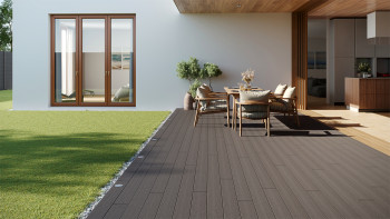 planeo LineWood Lame de terrasse WPC massif - gris clair 3m rainuré/cannelé