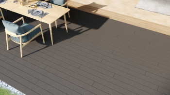 planeo LineWood Lame de terrasse WPC massif - gris clair 3m rainuré/cannelé
