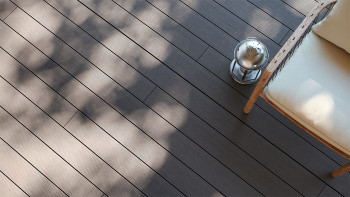 planeo LineWood Lame de terrasse WPC massif - gris clair 3m rainuré/cannelé