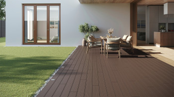 planeo LineWood Lame de terrasse WPC massif - brun foncé 3m rainuré/cannelé