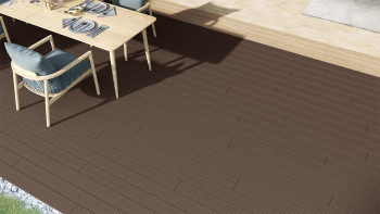 planeo LineWood Lame de terrasse WPC massif - brun foncé 3m rainuré/cannelé