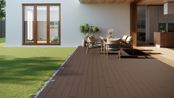 planeo LineWood Lame de terrasse WPC massif - brun foncé 3m rainuré/cannelé