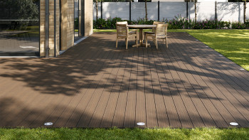 planeo AntikWood Lame de terrasse WPC massif - marron clair 3m vieilli à l'ancienne