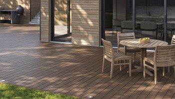 planeo AntikWood Lame de terrasse WPC massif - marron clair 3m vieilli à l'ancienne