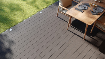 planeo LightWood WPC Lame de terrasse alvéolaire - gris clair 3m rainuré/cannelé