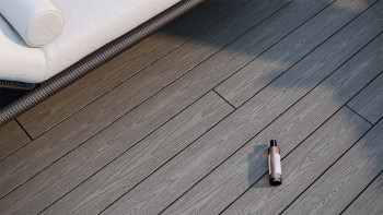 planeo CoEXWood Kit complet de terrasse en WPC Plancher massif - gris anthracite/gris brun structuré