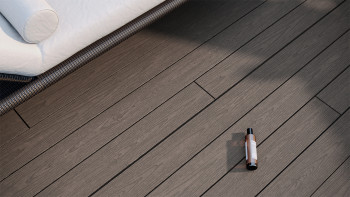 planeo CoEXWood Lame de terrasse WPC massif enrobé - gris anthracite/gris brun 3m structuré
