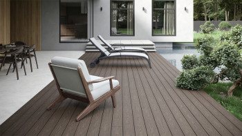 planeo CoEXWood Lame de terrasse WPC massif enrobé - gris anthracite/gris brun 3m structuré