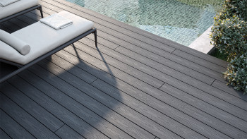 planeo CoEXWood Kit complet de terrasse en WPC Plancher massif - gris/ciment structuré