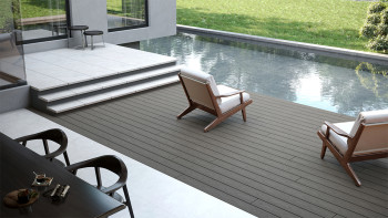planeo CoEXWood Lame de terrasse WPC massif enrobé - gris/ciment 3m structuré