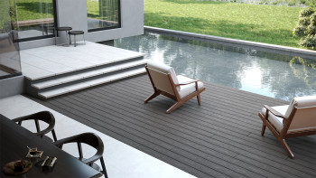 planeo CoEXWood Kit complet de terrasse en WPC Plancher massif - gris/ciment structuré