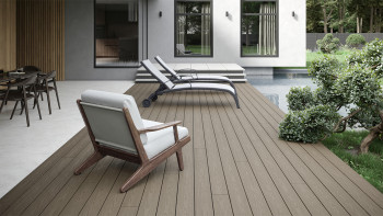 planeo CoEXWood Lame de terrasse WPC massif enrobé - gris/ciment 3m structuré