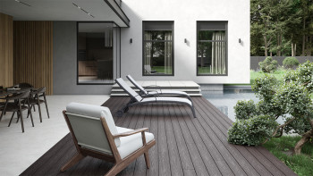 planeo CoEXWood Kit complet de terrasse en WPC Plancher massif - brun clair/brun foncé structuré