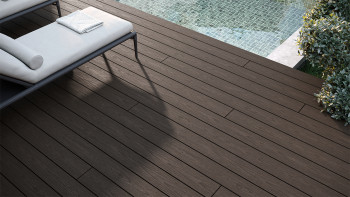 planeo CoEXWood Lame de terrasse WPC massif enrobé - brun clair/brun foncé 3m structuré