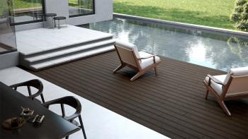 planeo CoEXWood Lame de terrasse WPC massif enrobé - brun clair/brun foncé 3m structuré