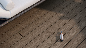 planeo CoEXWood Kit complet de terrasse en WPC Plancher massif - brun clair/brun foncé structuré
