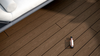 planeo CoEXWood Lame de terrasse WPC massif enrobé - brun clair/brun foncé 3m structuré