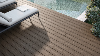 planeo CoEXWood Kit complet de terrasse en WPC Plancher massif - brun clair/brun foncé structuré