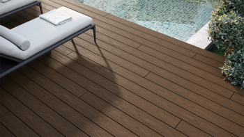planeo CoEXWood Lame de terrasse WPC massif enrobé - brun clair/brun foncé 3m structuré