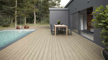 planeo Lame de terrasse WPC - lame massive beige - rainurée/structurée