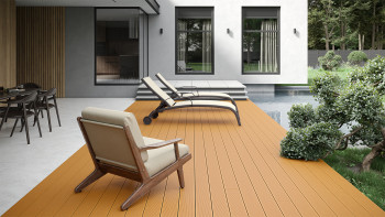 planeo Lame de terrasse WPC - chambre creuse brun clair - rainuré/lisse
