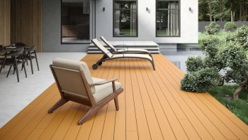 planeo Lame de terrasse WPC - chambre creuse brun clair - rainuré/lisse