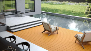 planeo Lame de terrasse WPC - chambre creuse brun clair - rainuré/lisse