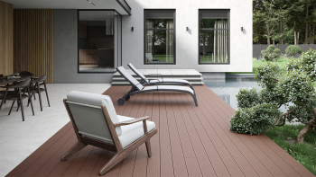 planeo Lame de terrasse WPC - chambre creuse brun rouge - rainuré/lisse